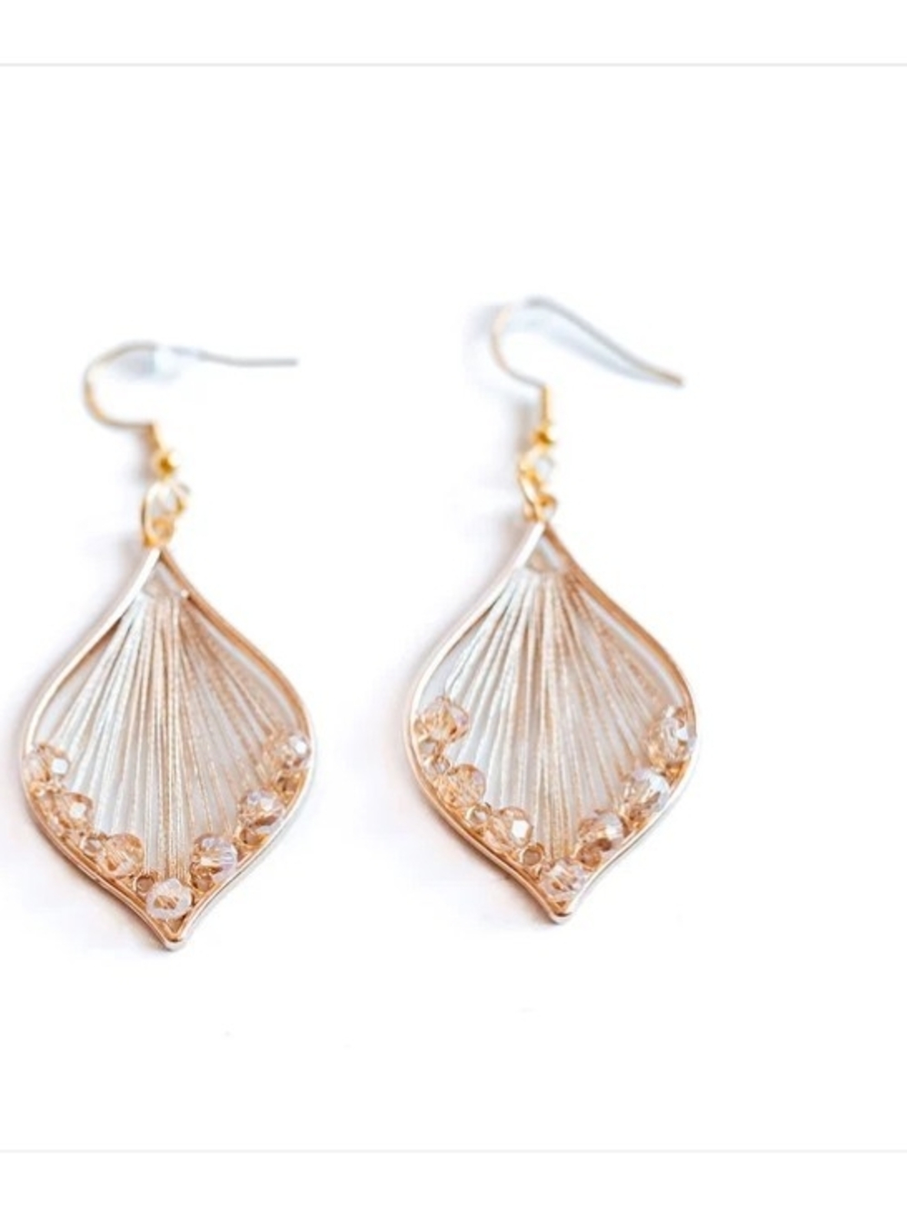 Delicate Gold Leaf Drop Earrings with Crystal Accents